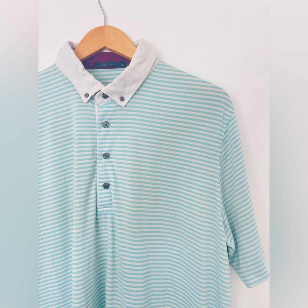 Greyson Mens Blue Green Saranac Polo Golf Business Causal Size Large